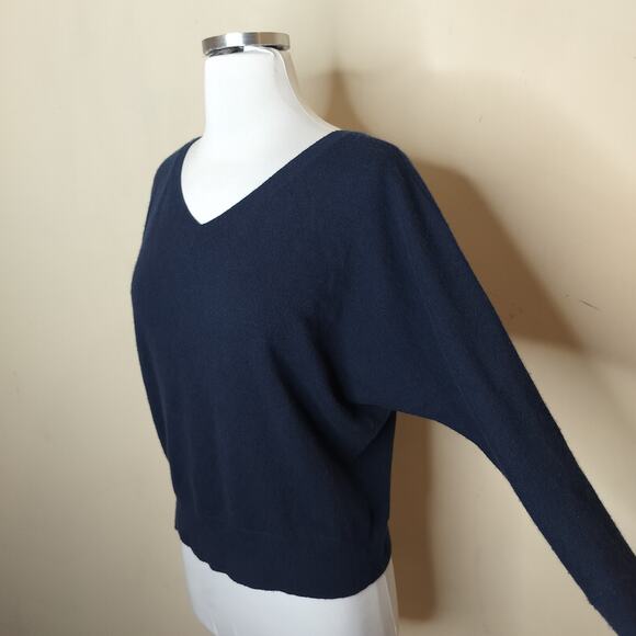 Autumn Cashmere Sweater Dolman Sleeve Button Back Navy - Picture 3 of 6